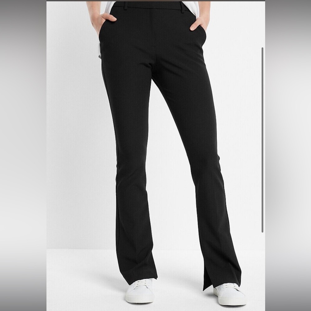 Express tall black skyscraper split hem flare pants, long length